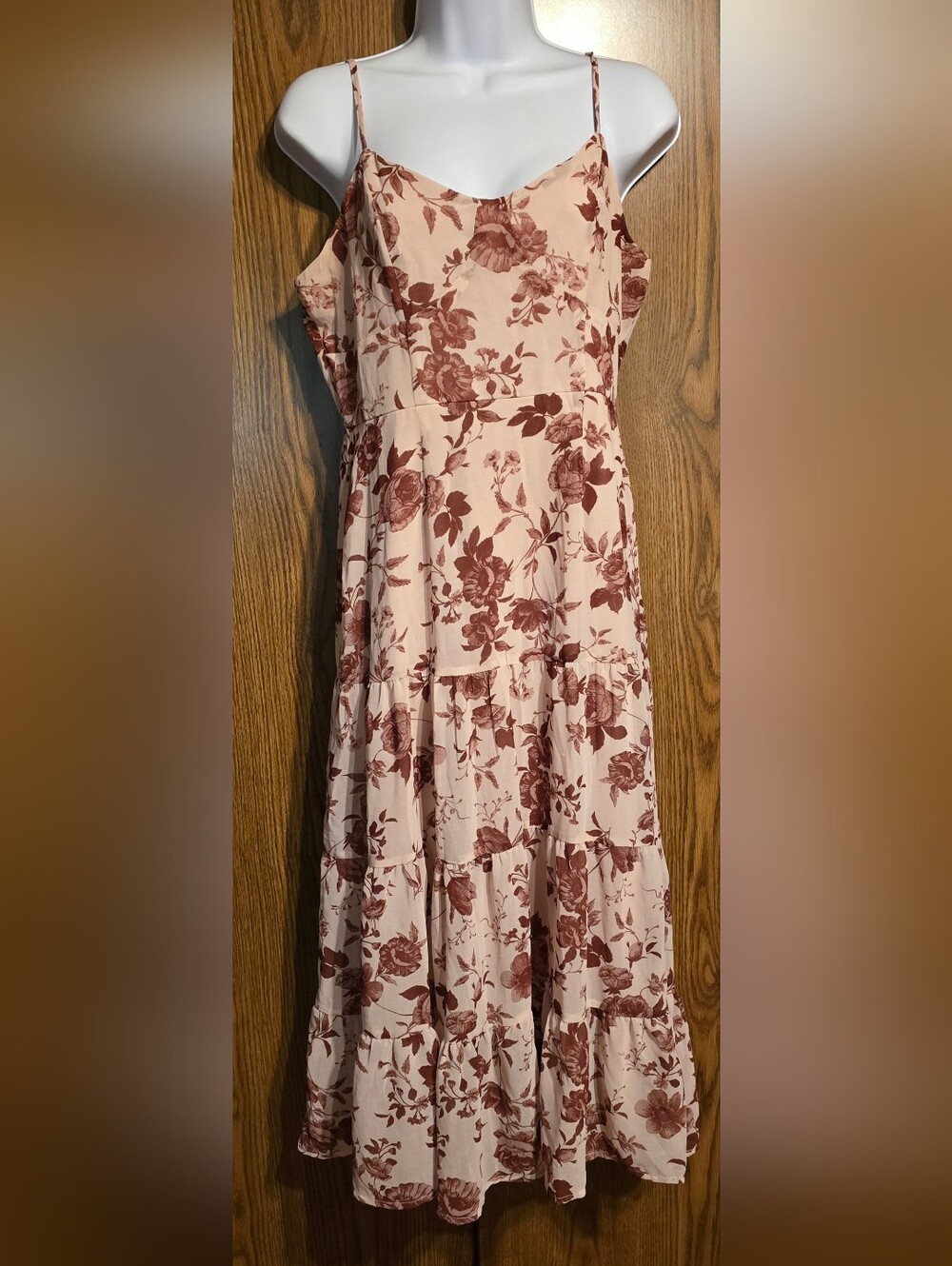 Trixxi Dusty Blush Floral Tiered Midi Dress